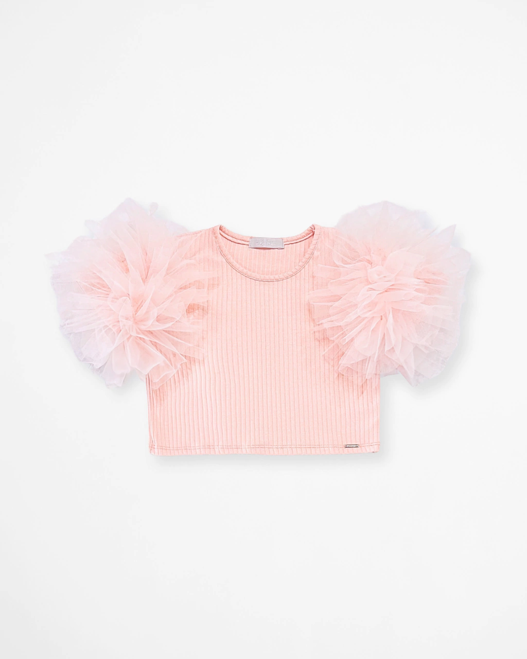 Cropped de Ribana Rosê com Mangas Volumosas de Tule