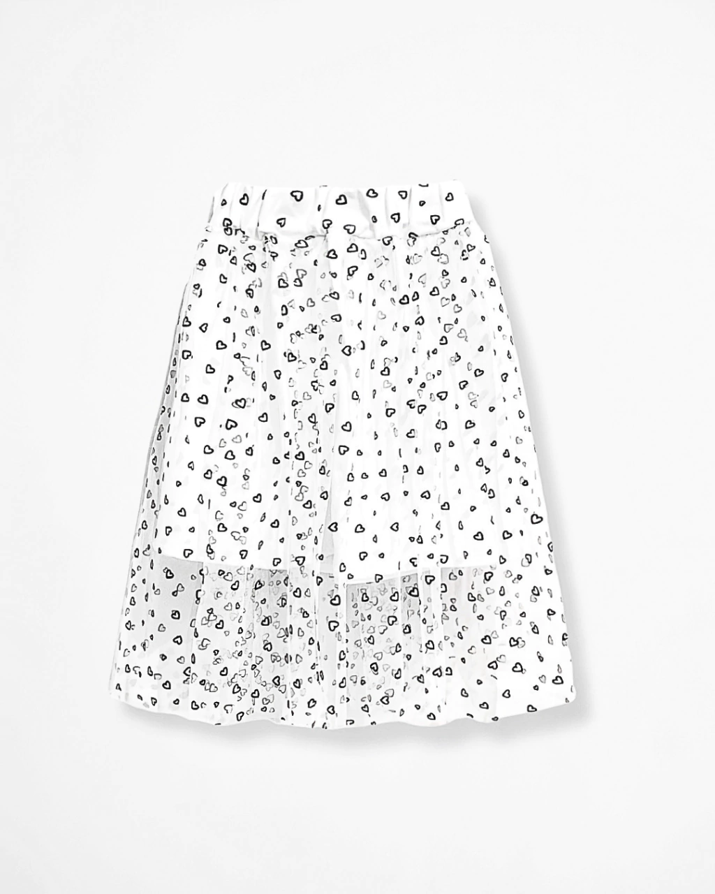 Saia Branca Midi de Tule com Estampa Perolada de Corações