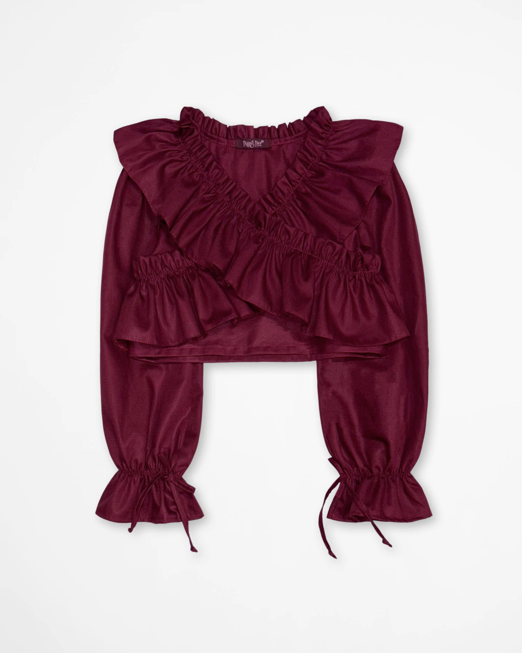 Cropped de Tricoline Bordô com Babados