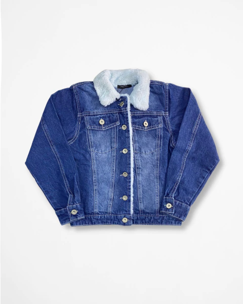 Jaqueta Jeans com Gola de Pelúcia