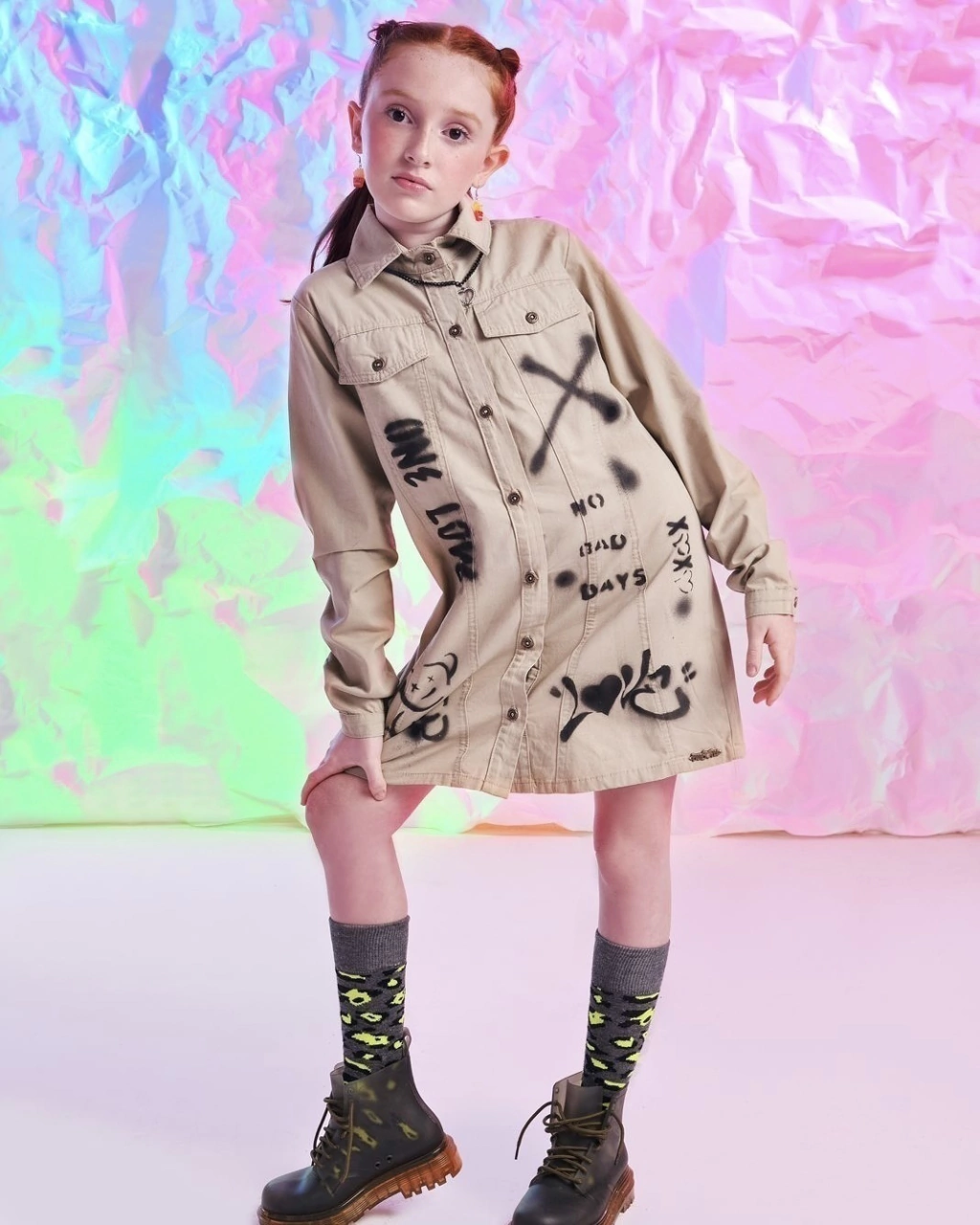 Vestido Chamise de Sarja Grafitado