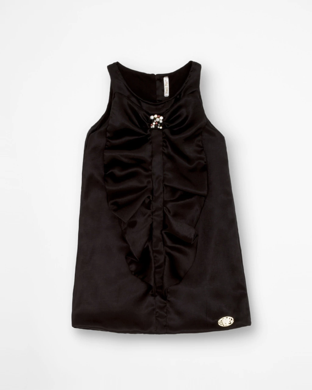 Vestido Evasê Preto com Jabô