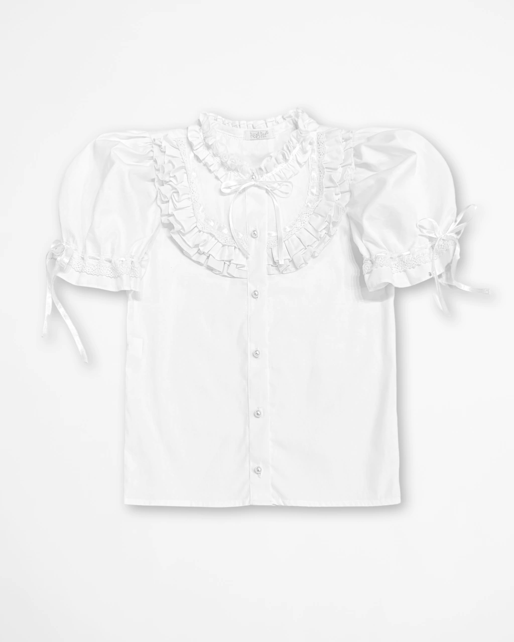 Camisa Babados Branca com Botões de Pérolas