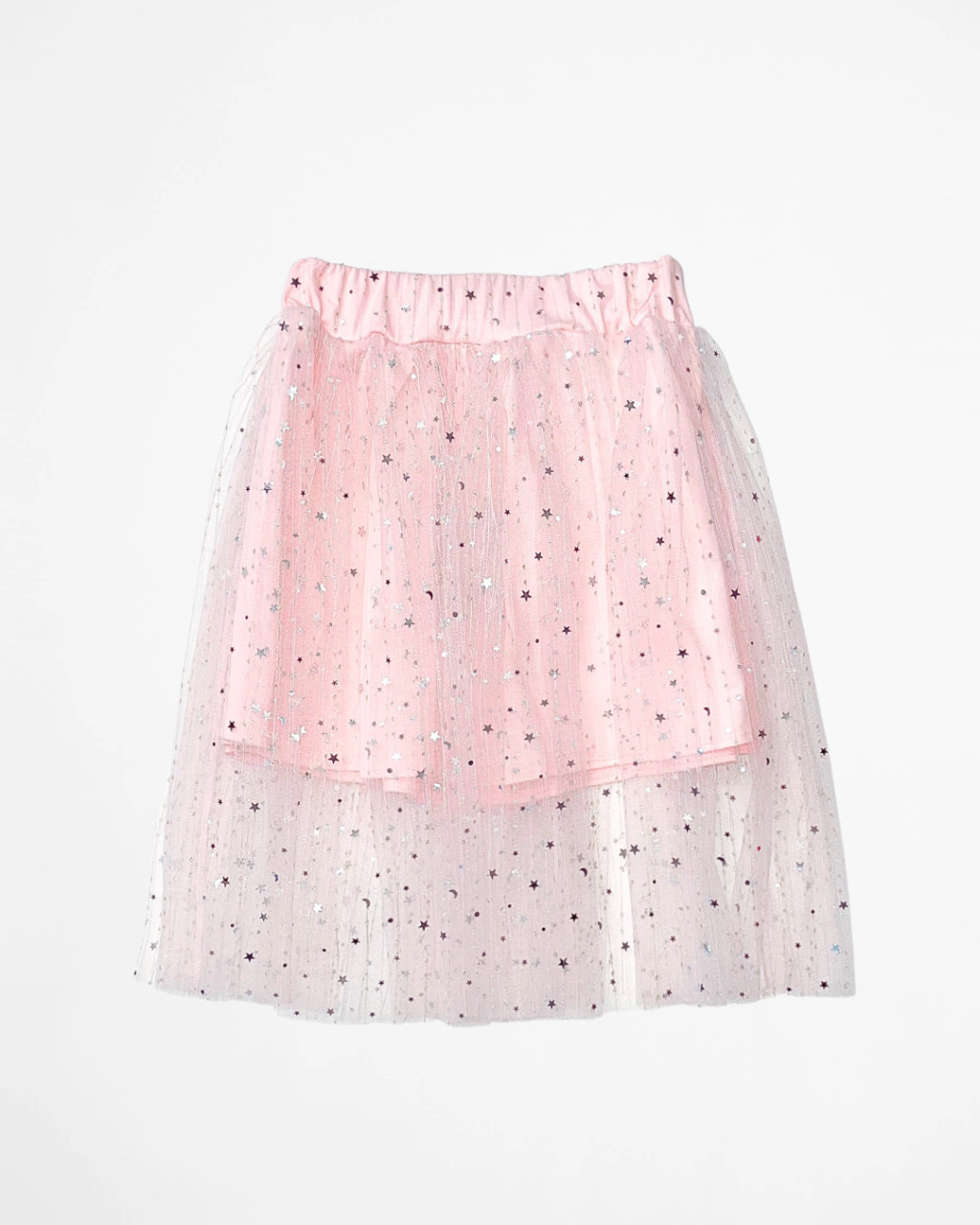 Saia Rosa Bebê de Tule Midi de Estrelinhas Prata