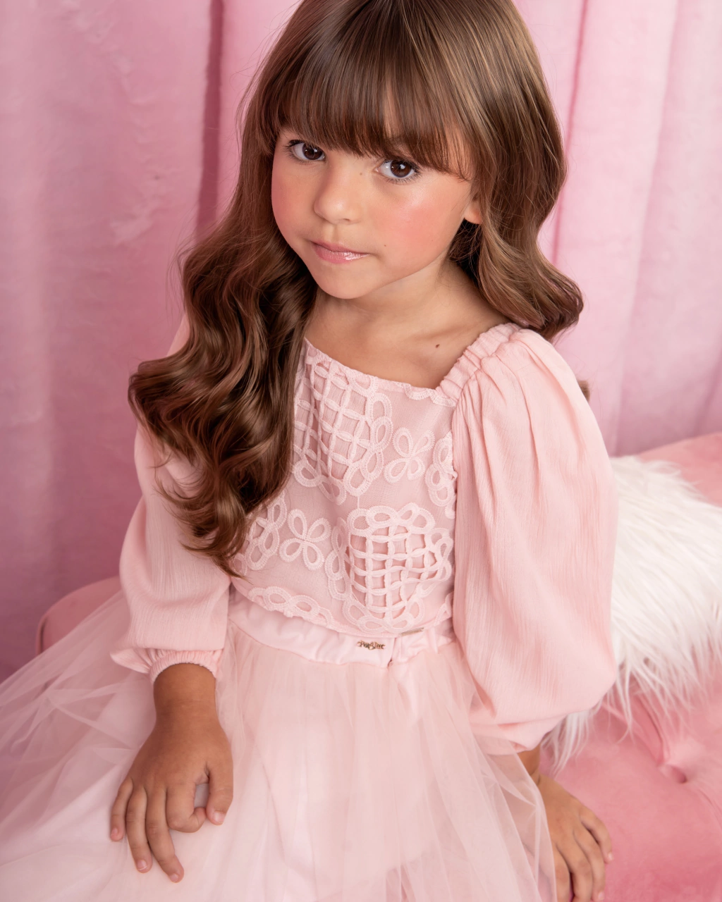 Cropped de Guipir Rosa Bebê Emília