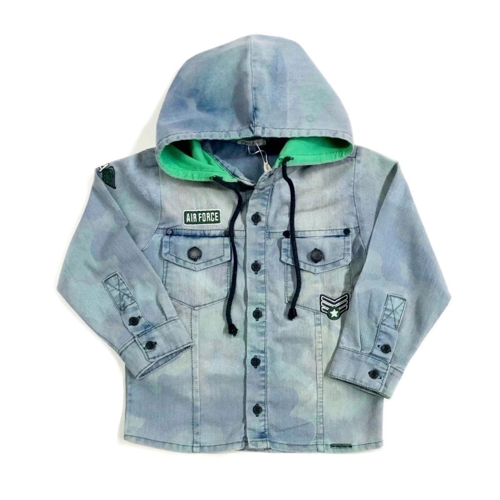Camisa Jeans Camuflada com Capuz