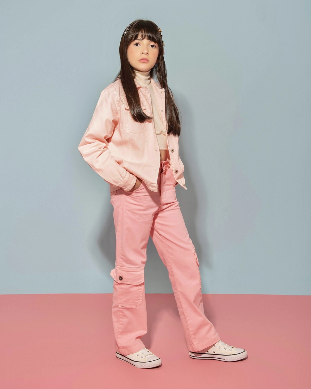 Calça Cargo Rosa Bebê