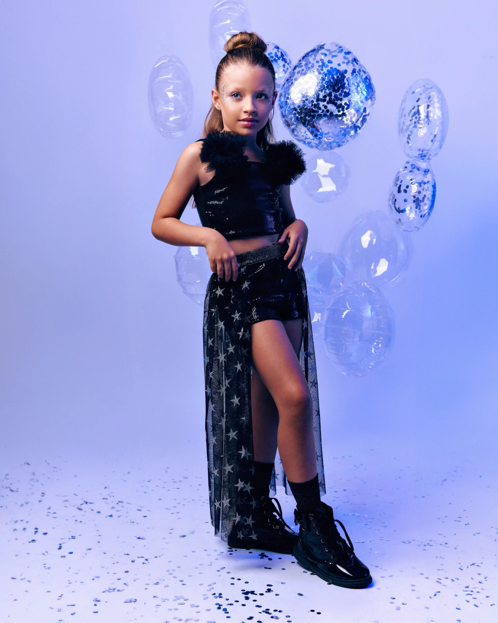 Shorts Paetê Preto com Tule de Estrela