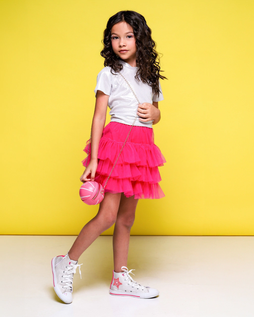 Saia de Tule Pink com Elástico Colorido