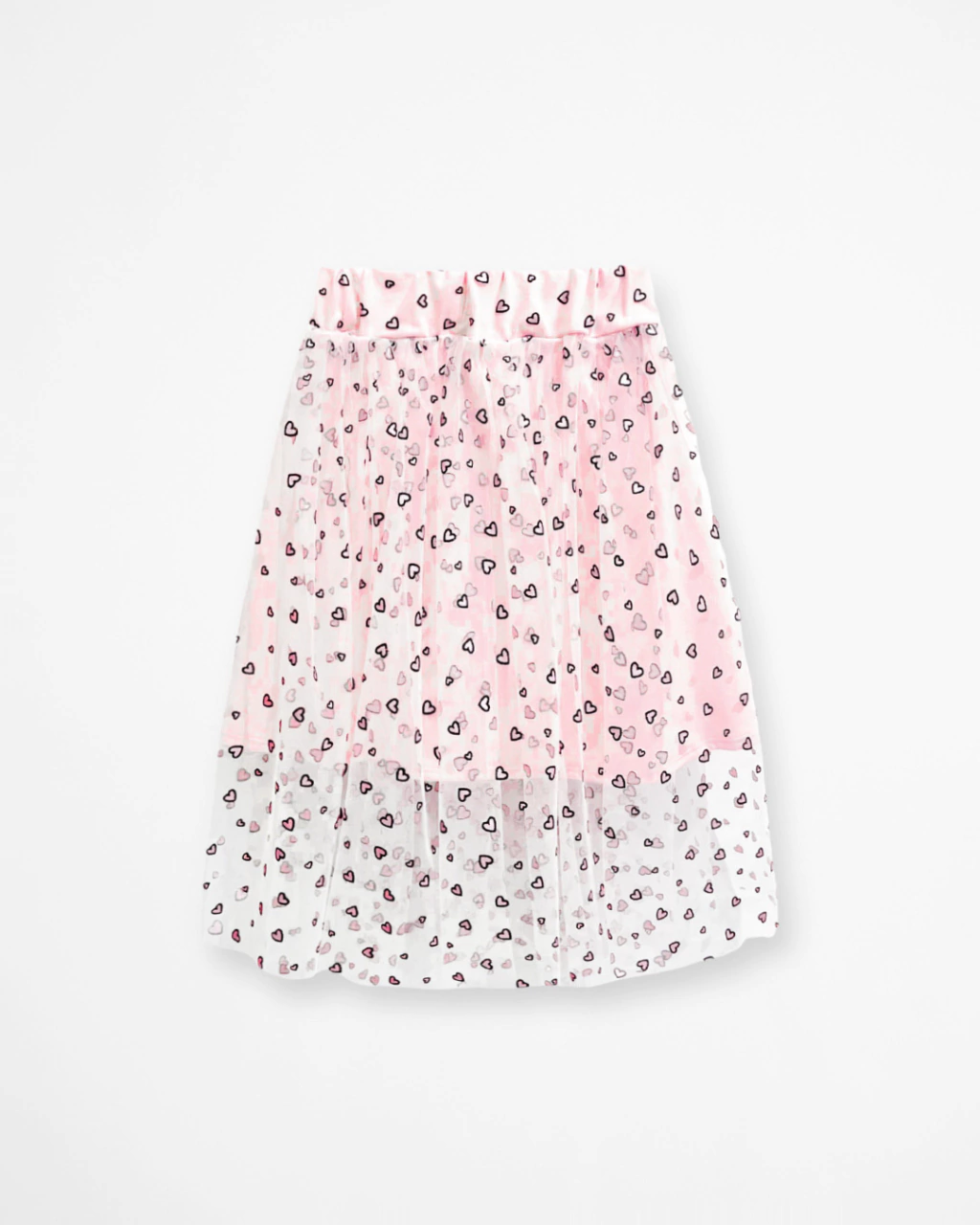 Saia Rosa Bebê Midi de Tule Perolado de Corações