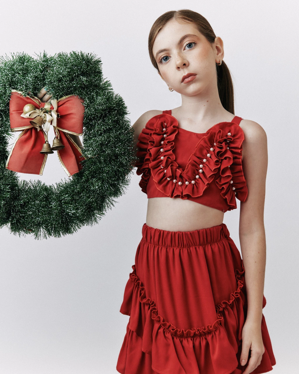 Top de Viscose Vermelho com Bordado de Pérolas