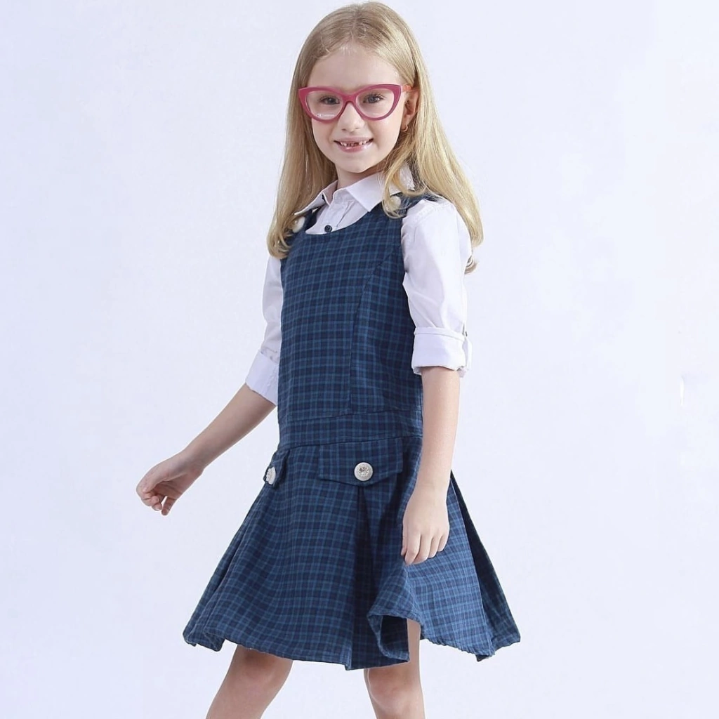 Vestido Xadrez Azul Marinho Alana