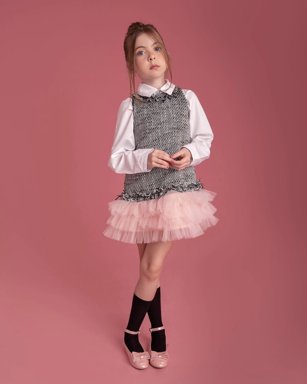 Vestido de Tweed Augusta Rosa Bebê