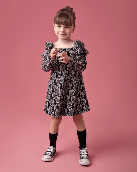 Vestido Floral de Lã com Pérolas Camila