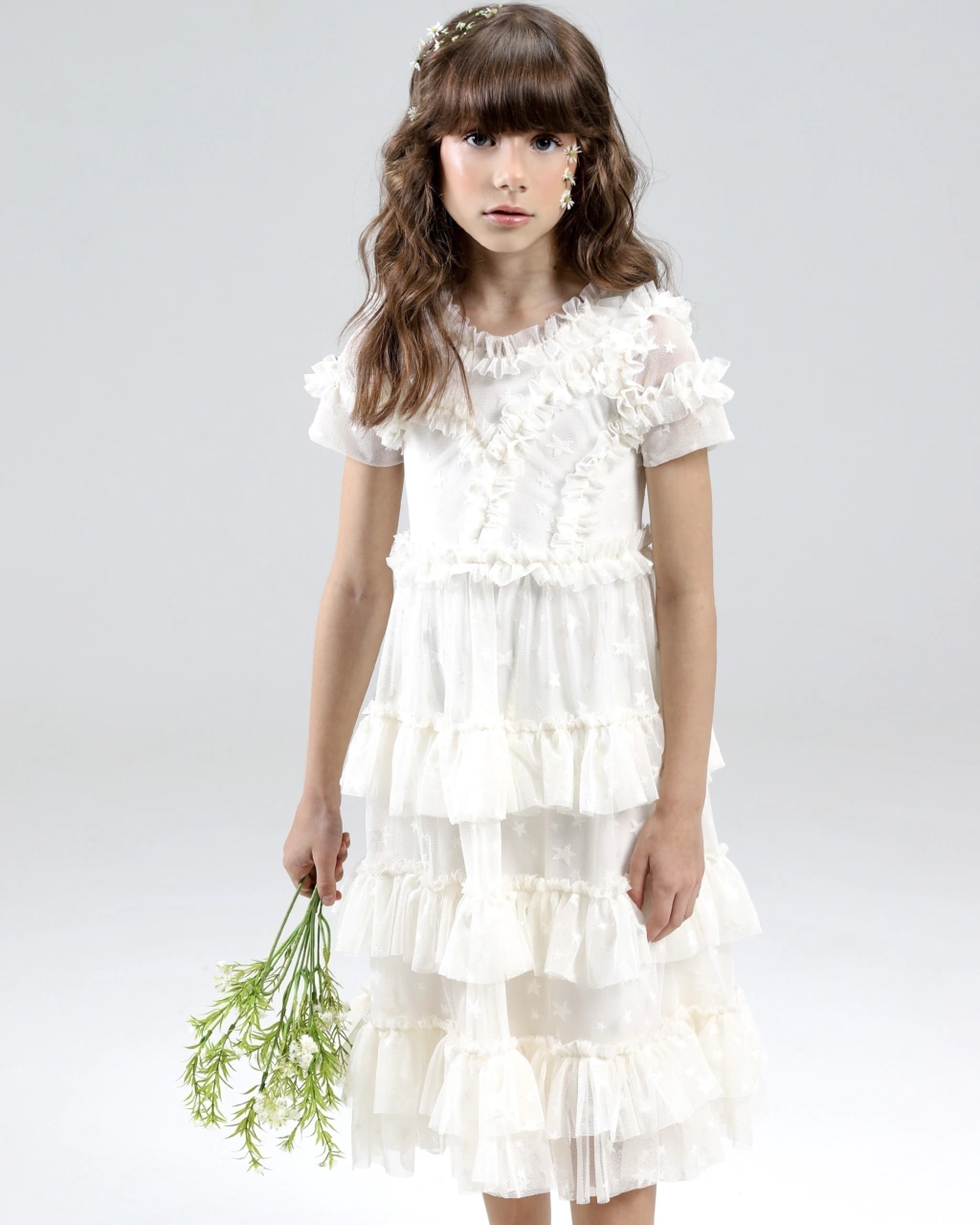 Vestido de Tule OffWhite Estampado Aurora