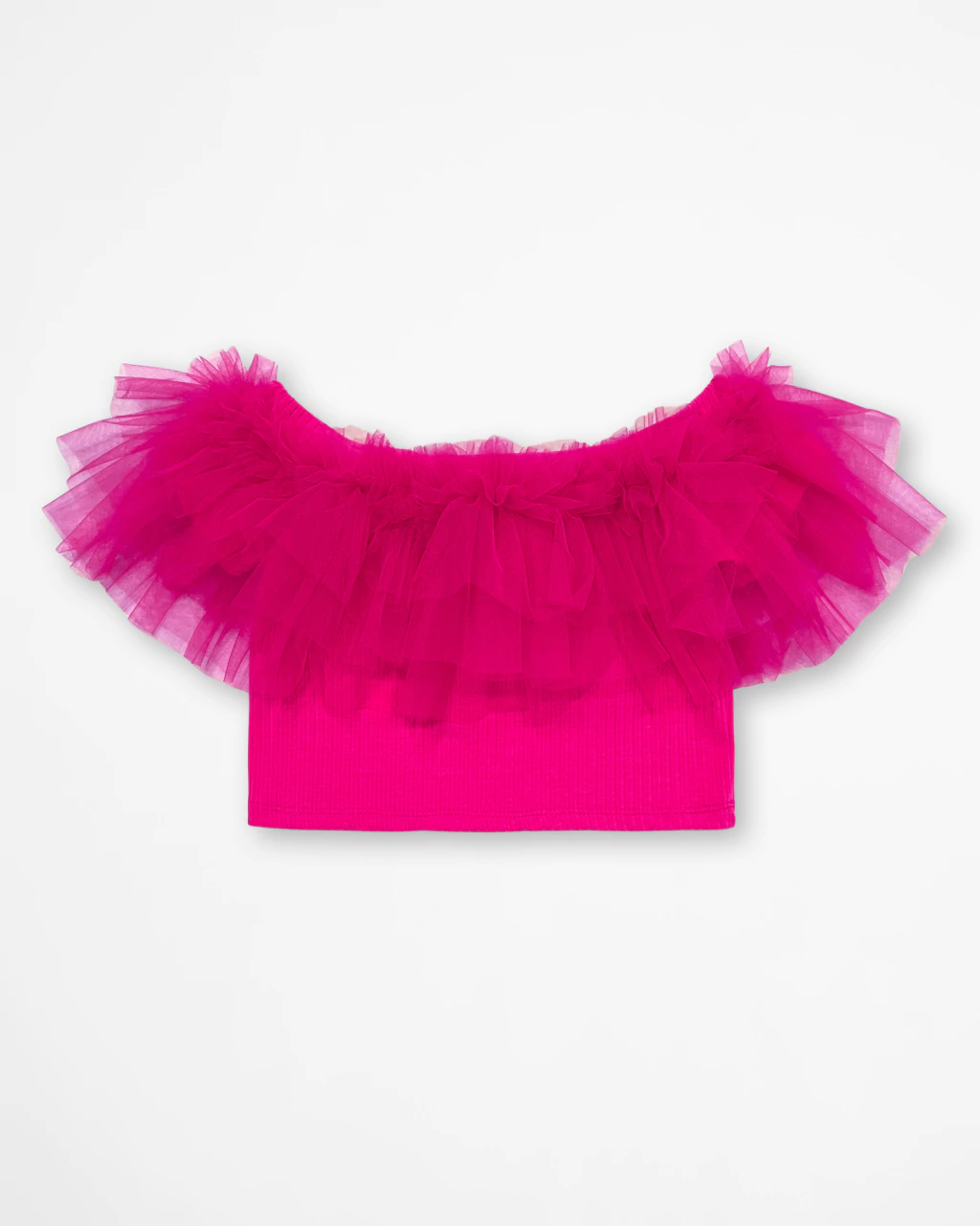 Cropped Pink de Tule e Ribana com Decote Canoa