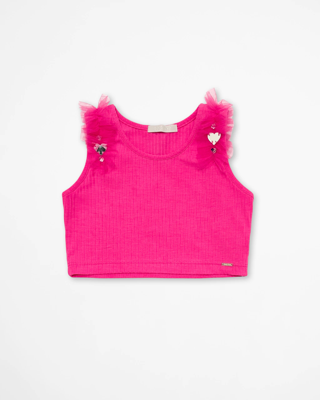 Cropped Ribana Rosa com Bordado de Coração