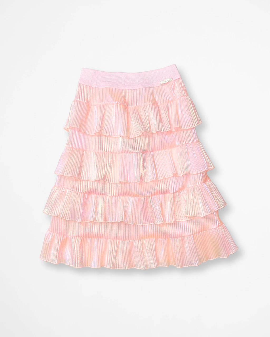 Saia Midi de Babados Plissada Rosa Blush Perolada