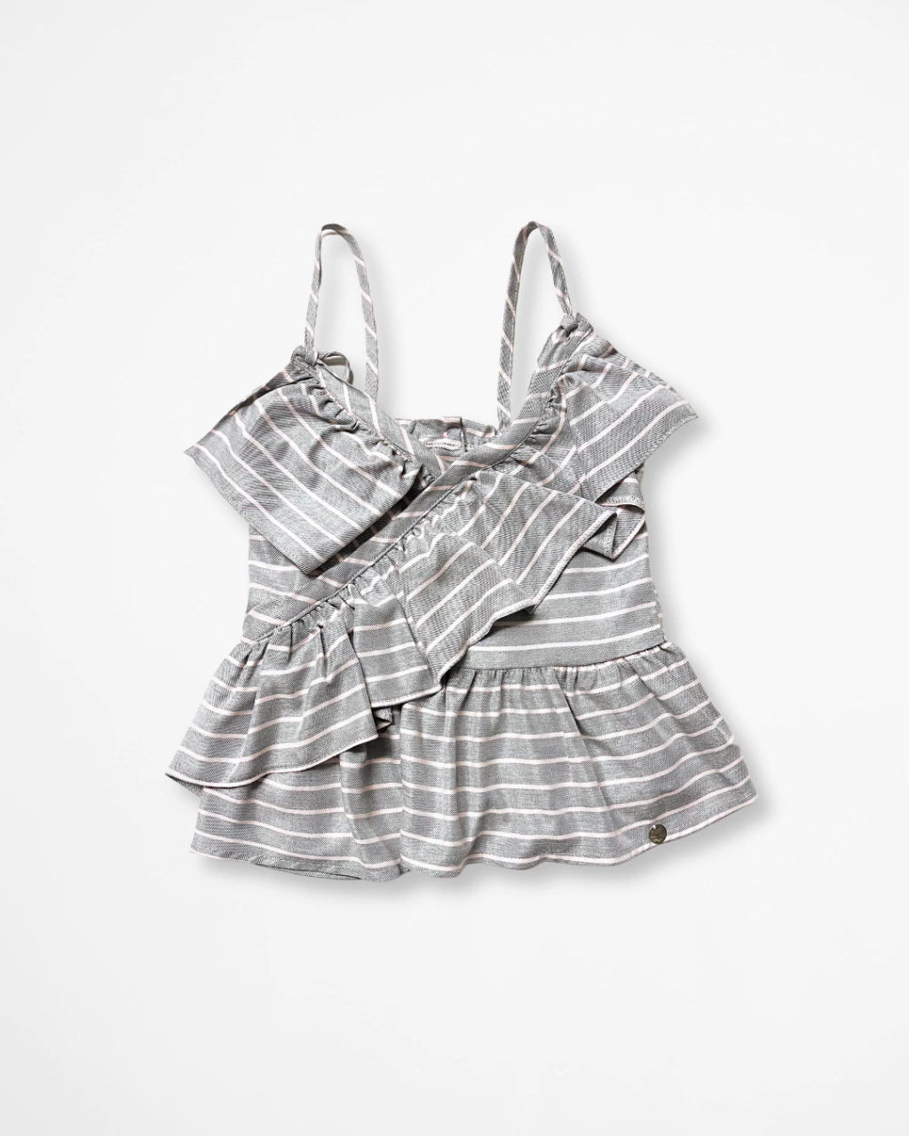 Bata Infanfil de Viscose Listrada Cinza e Rosa Bebê