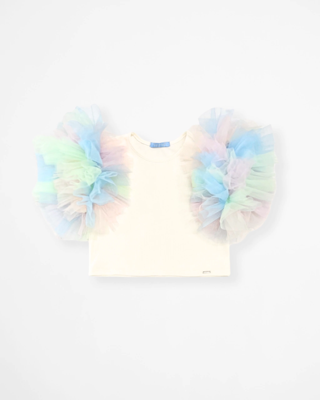 Cropped de Ribana OffWhite Com Mangas Volumosas de Tules Coloridos