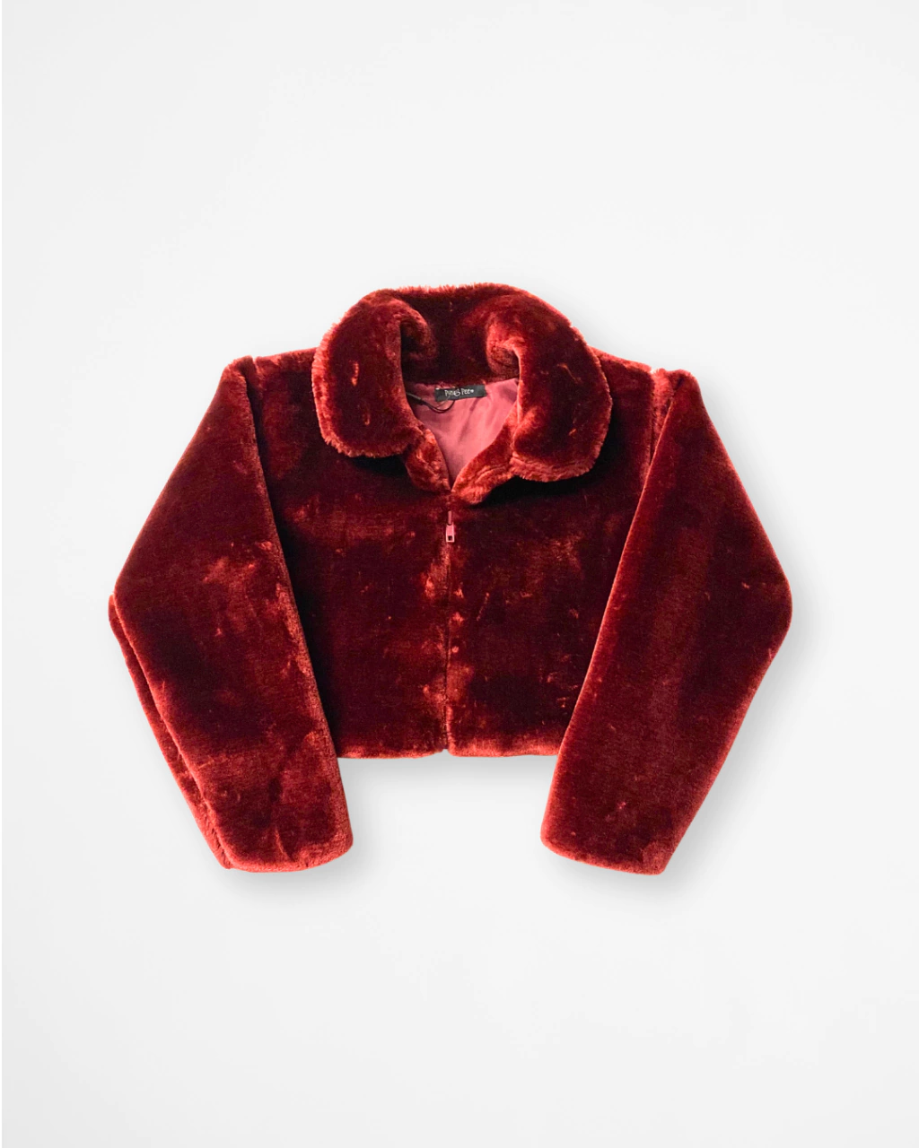 Casaco Cropped de Pelúcia Marsala