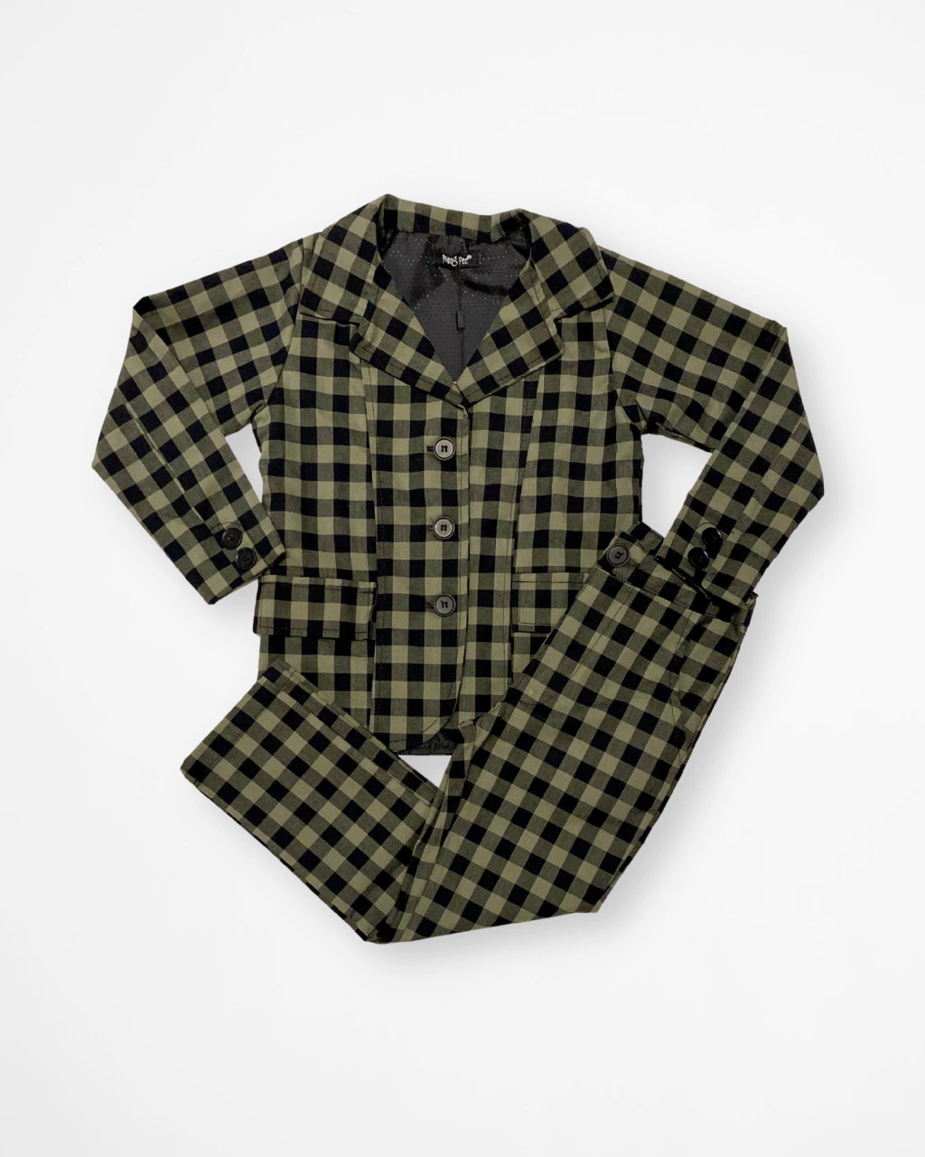 Terninho Xadrez Infantil Preto e Verde