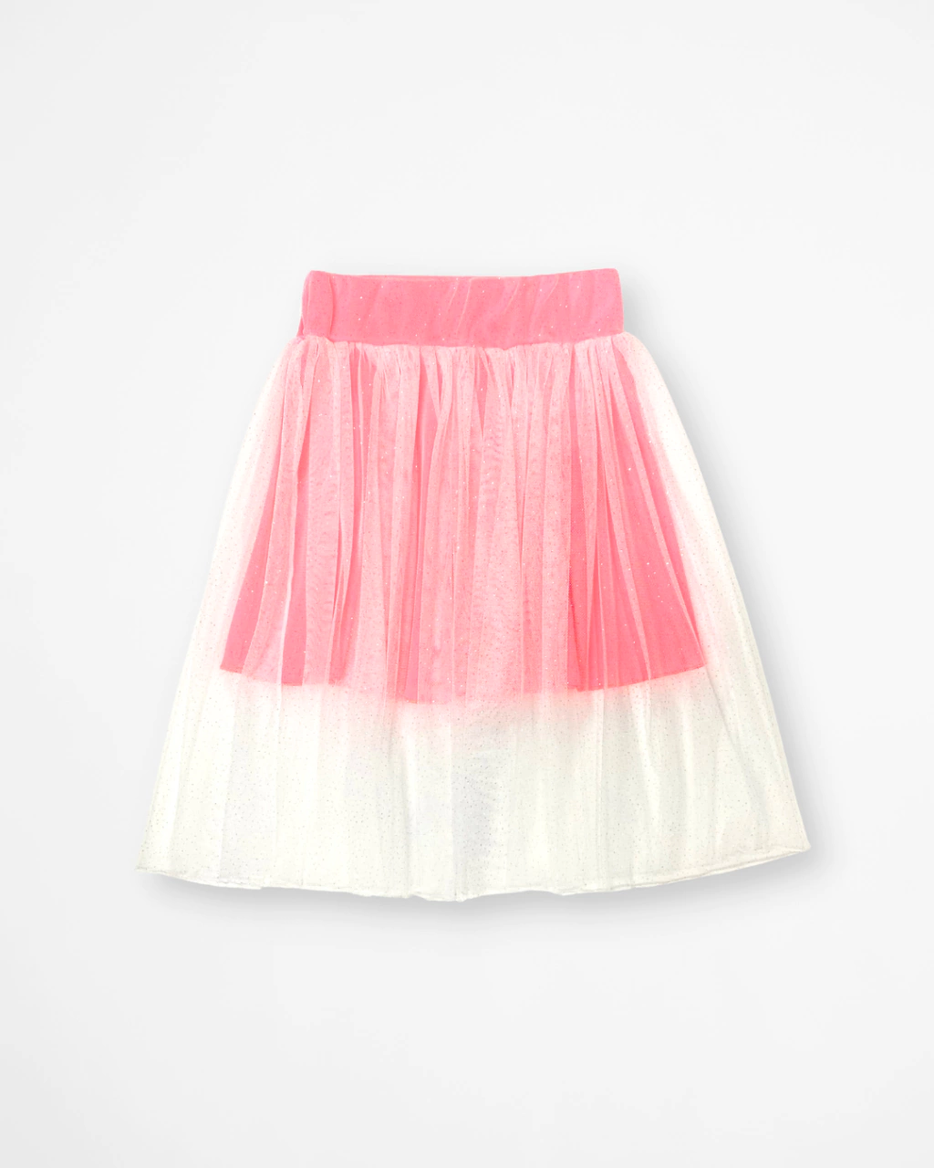 Saia de Tule Brilhante Branca e Rosa Neon
