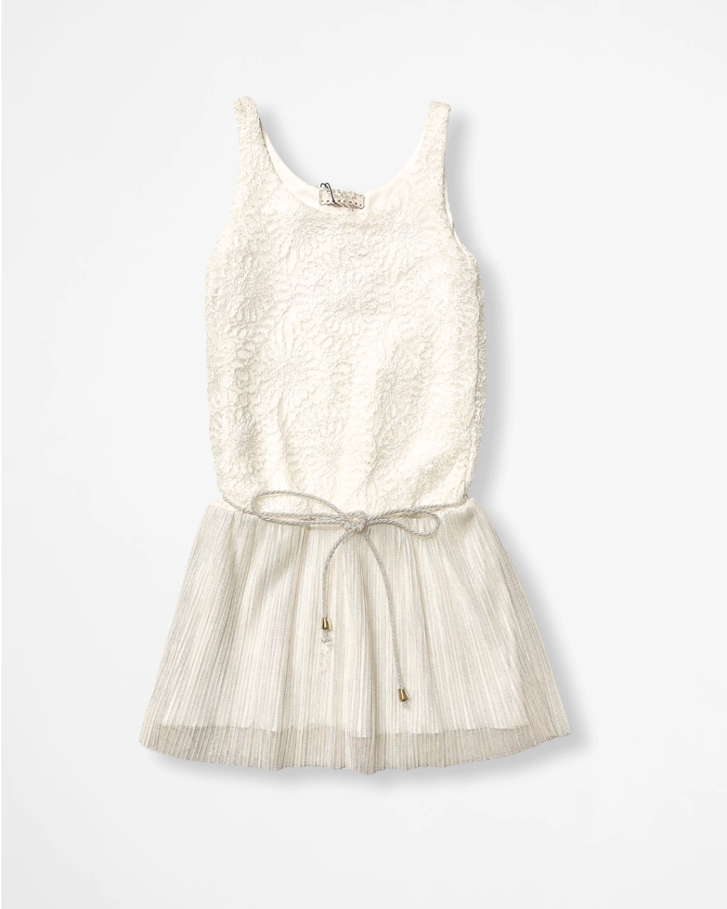 Vestido de Renda e Tule Plissado