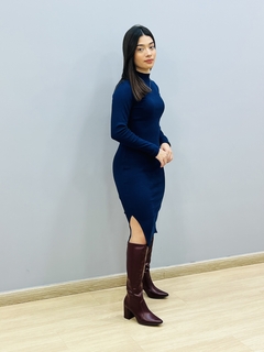 Vestido Malha Ribana Manga Longa 2787 - Sheyla Bolsas