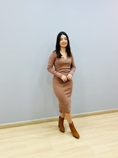 Imagem do Vestido Malha Ribana Manga Longa com Decote 2788