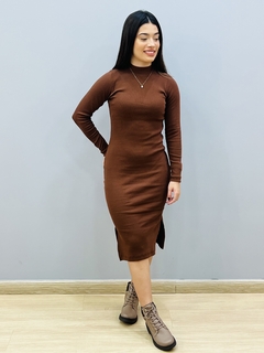 Vestido Malha Ribana Manga Longa 2787 na internet