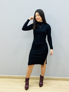 Vestido Malha Ribana Manga Longa 2787 - comprar online