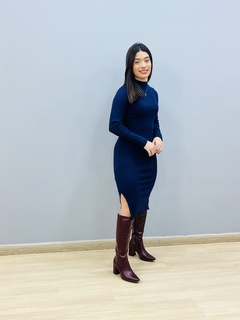 Vestido Malha Ribana Manga Longa 2787 - loja online