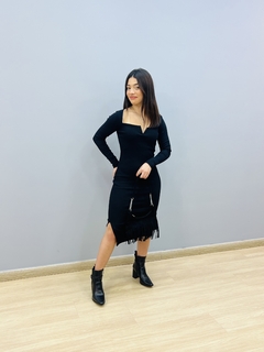 Vestido Malha Ribana Manga Longa com Decote 2788 na internet