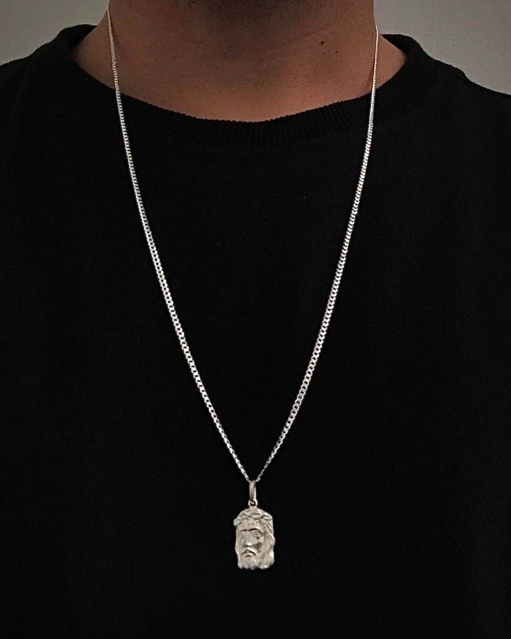Corrente grume com pingente rosto de Jesus 70cm 2mm