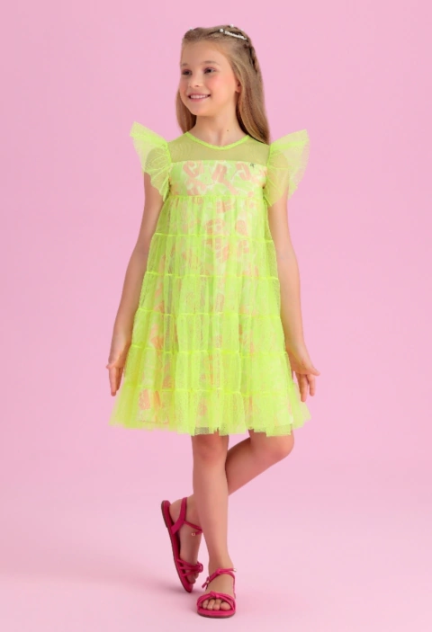 Vestido Petit Cherie Verde Cítrico Tule