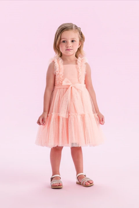 Vestido Petit Cherie Em Tule Salmão