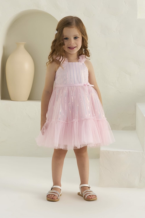 Vestido Petit Cherie Tule Rosa Com Paete