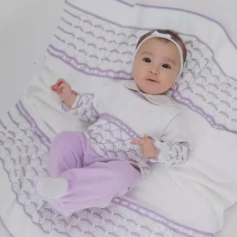 Saida Maternidade RN Lilas Macacão+Manta Suedine