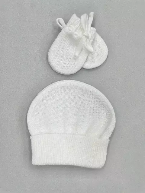 Kit de luva e touca de tricot bebê antialérgico branca Boneco de Neve