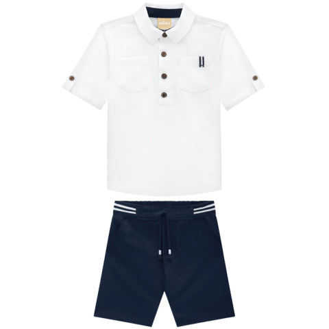 Conjunto Masculino Milon Bata Branco e Marinho