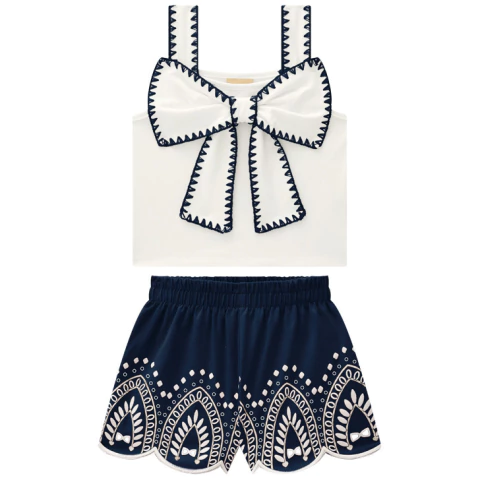 Conjunto Milon Feminino Laço Marinho e Branco