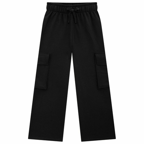 Calça Moletom Cargo Wide Leg Milon Preta