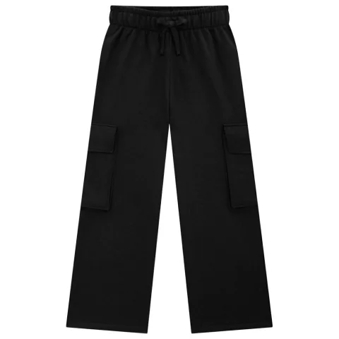 Calça Moletom Cargo Wide Leg Milon Preta