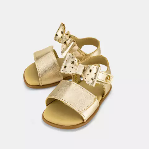 Sandália Infantil Bibi Afeto Em Couro Dourada de Laço