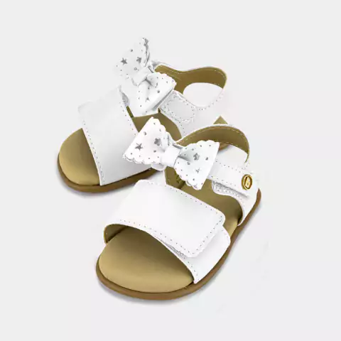 Sandália Infantil Bibi Afeto em couro Branca de Laço