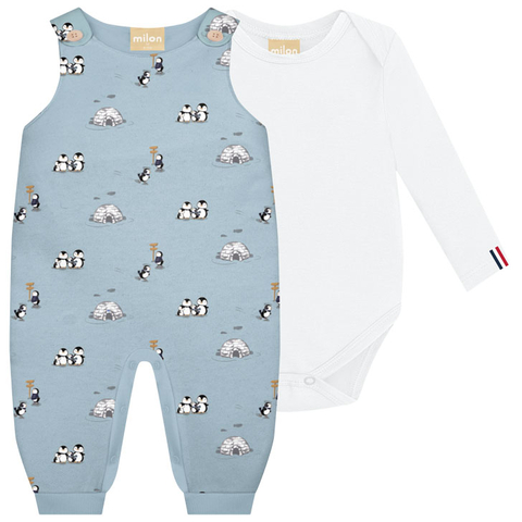 Jardineira Masculina Milon Pinguim Azul