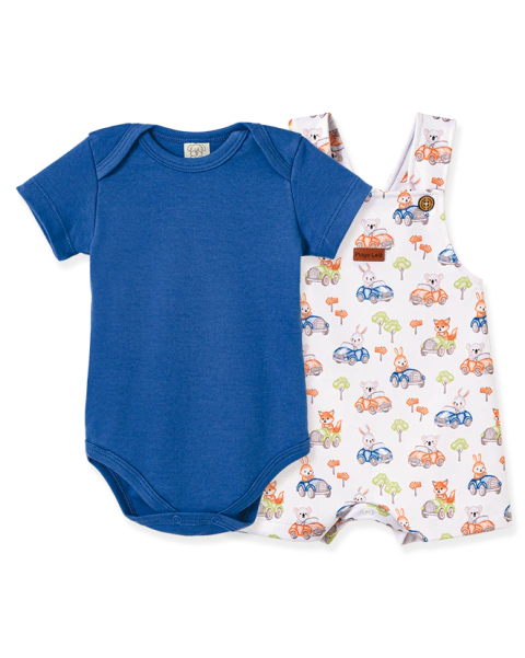 Jardineira Com Body Pingo Lele Em Suedine Carrinhos