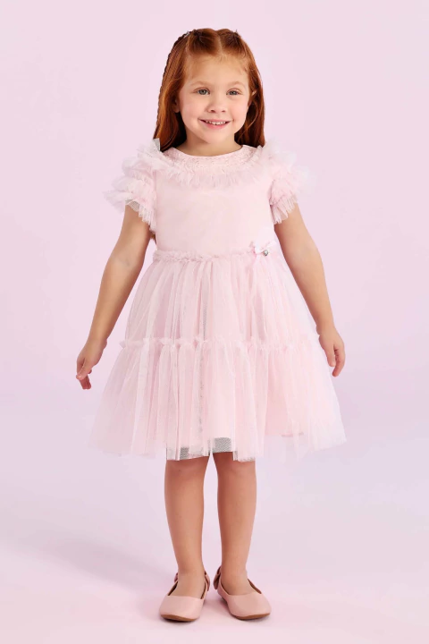 Vestido Petit Cherie Tule Rosa Princesa
