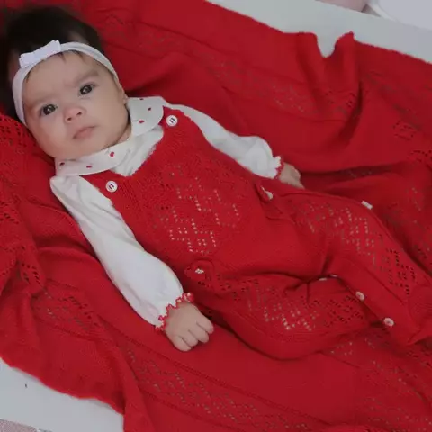 Saida Maternidade RN Vermelho Jardineira+Body+Manta
